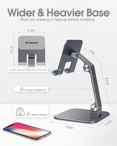 Miniatura 3 de elitehood Soporte de aluminio para iPad, soporte ajustable para iPad para escritorio, soporte de tableta de escritorio para Pro 13 12.9 11 Air Mini
