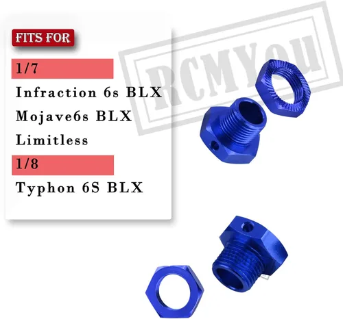 Miniatura 2 de Pieza de mejoras de llave hexagonal de rueda de 0.67 pulgadas para ARRMA Infraction 1/7 6s BLX/Mojave 6s BLX/Limitless 1/8 Typhon 6S BLX, Azul