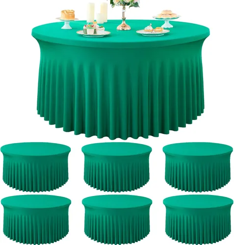 Miniatura 33 de Paquete de 6 manteles redondos de elastano azul bebé para mesa de 60 pulgadas, manteles elásticos de 120 pulgadas ajustables de 5 pies, manteles