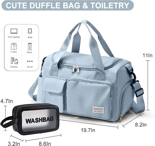 Miniatura 413 de Pequeña bolsa de gimnasio para mujer, bolsa de viaje con compartimento para zapatos
