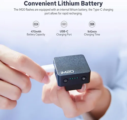 Miniatura 8 de GODOX Mini flash iM20 para cámara, Godox Flash con batería incorporada, 440 destellos de potencia completa, GN10, carga USB-C, 5 niveles