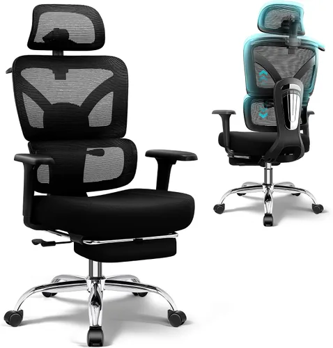 Silla de oficina ergonómica con reposapiés, silla de escritorio grande y alta, silla de computadora con respaldo alto con brazos 3D y soporte