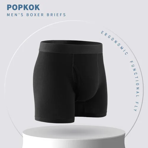 Miniatura 2 de POPKOK Calzoncillos tipo bóxer de algodón con bragueta para hombre, paquete de 5