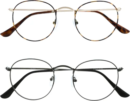Miniatura 11 de OPULIZE SOL - Gafas de lectura con bloqueo de luz azul para mujeres y hombres, marco redondo de metal, bisagras de resorte, anteojos