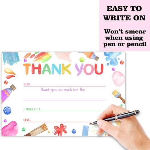 Miniatura 4 de Tarjetas de agradecimiento en blanco para decoración de fiestas de cumpleaños, notas de agradecimiento para niños o niñas, 20 tarjetas con 20 sobres