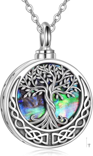 Miniatura 10 de URONE Collares de urna para cenizas de plata de ley 925, concha de abulón, árbol de la vida, joyería de cremación para cenizas, joyería de memoria