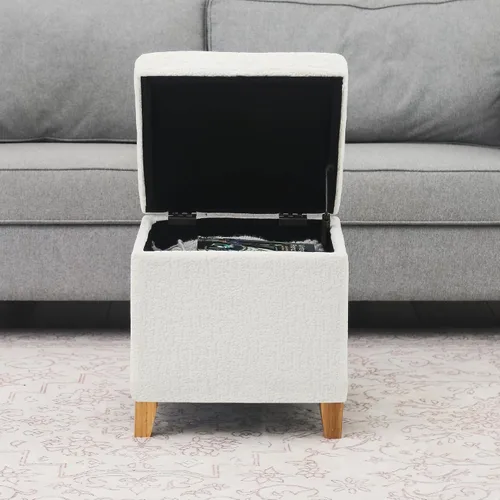 Miniatura 9 de Adeco Otomán Cubo de Piel Sintética Blanca de 18 Pulgadas de Alto con Almacenamiento, Taburetes Reposapiés de Silla de Terciopelo en Relieve 3D