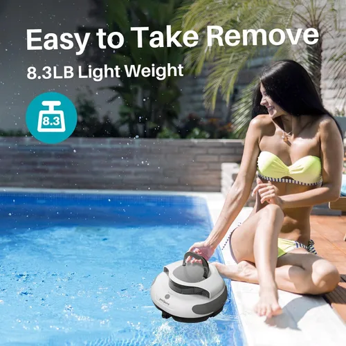 Miniatura 5 de POOLPURE Limpiador de piscina, batería de 5000 mAh, tiempo de ejecución de 100 minutos, cobertura de 1000 pies cuadrados, limpiador automático