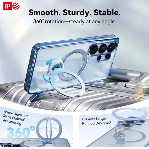 Miniatura 4 de CASEKOO Funda azul cielo brillante para Samsung Galaxy S26 Ultra [soporte magnético giratorio de 360°] [compatible con MagSafe]