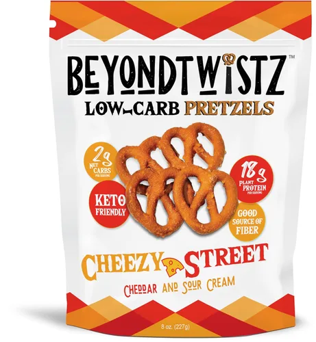 BeyondTwistz Pretzels Bajos en Carbohidratos, Cheezy Street, Amigables con Keto, 2g de Carbohidratos Netos, 18g de Proteína, Enriquecidas con Fibra
