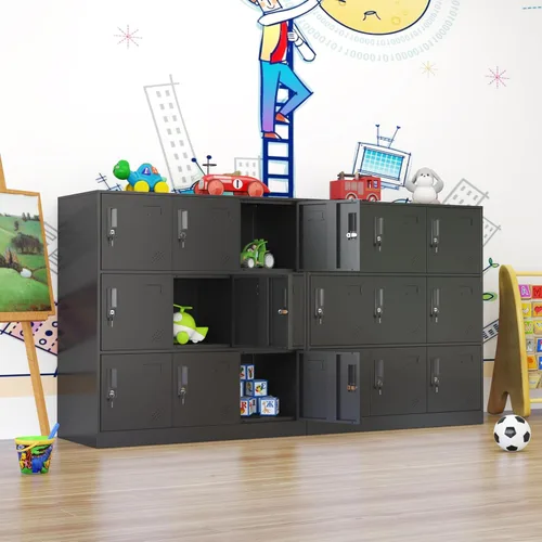 Miniatura 4 de Taquillas metálicas de 9 puertas para empleados, armario de almacenamiento de acero con cerradura y ranura para tarjetas, almacenamiento de metal