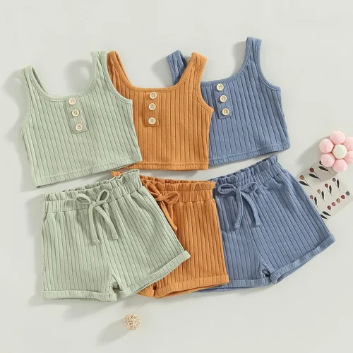 Miniatura 7 de MOREELUCK Conjunto de 2 piezas de camiseta sin mangas acanalada y pantalones cortos con cordón