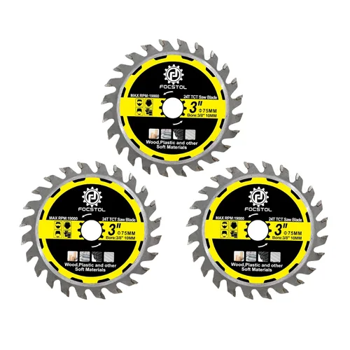 Miniatura 9 de FOCSTOL Disco de Corte de Madera en Carburo - 3 piezas 3' (75mm) Hoja de Sierra Soldada al Vacío para Madera, Goma y Plástico para Amoladora
