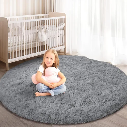 Miniatura 27 de Alfombra Redonda para Dormitorio, Alfombras de Área Circulares Suaves y Esponjosas de 4x4 pies para Cuarto de Niños y Niñas, Habitación Infantil