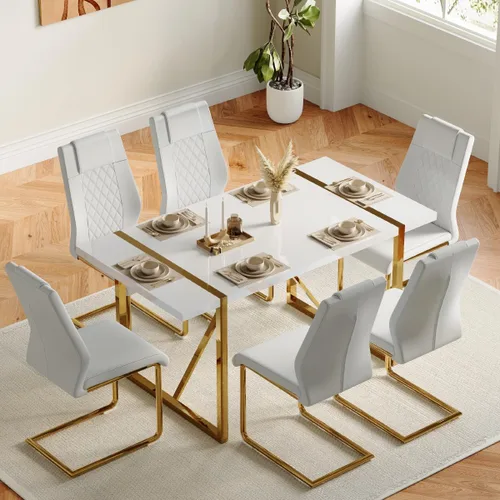 Miniatura 2 de gopop Juego de 6 sillas de comedor, sillas de comedor modernas con patas de metal electrochapado, sillas de cocina para sala de estar, sillas Pierna