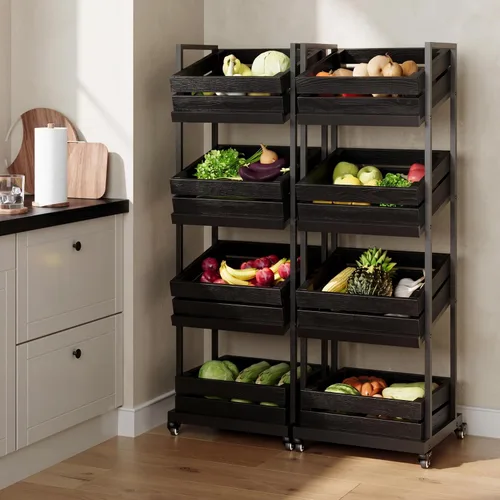 Miniatura 12 de LITTLE TREE Soporte de Cesta de 3 Niveles, Unidad de Estantería de Pie de Madera, Organizador de Almacenamiento Rústico de Pie para Cocina, Baño