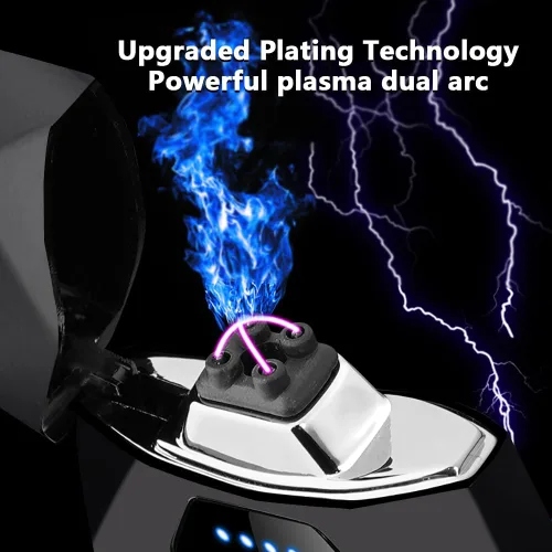 Miniatura 3 de Encendedor de plasma a prueba de viento, encendedor de doble arco, recargable por USB, encendedor eléctrico con indicador de batería LED, mini