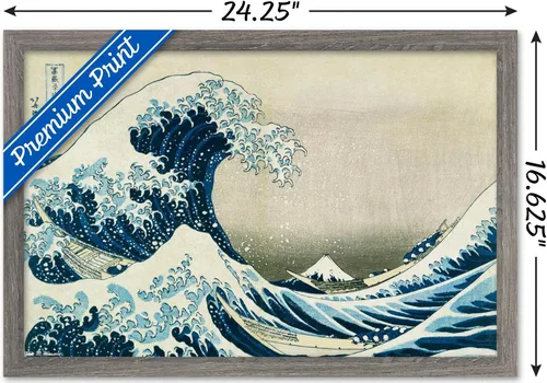 Miniatura 3 de Hokusai - Póster de pared The Great Wave Off Kanagawa, 22.4 pulgadas de largo x 14.7 pulgadas de ancho, versión enmarcada de madera de granero