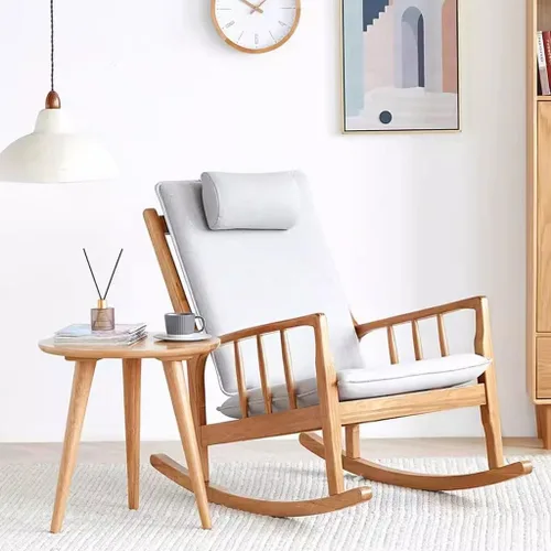 Miniatura 5 de Silla de oficina de madera maciza con almohada, mecedora para el hogar, silla de ocio tapizada extraíble, adecuada para sala de estar, dormitorio