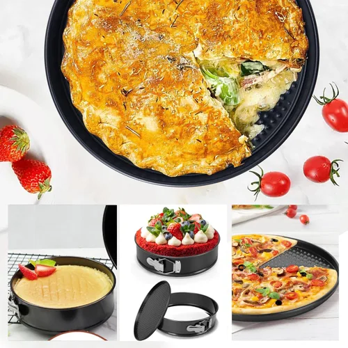 Miniatura 6 de Molde desmontable de 10 pulgadas para hornear, redondas, a prueba de fugas, antiadherentes, extraíbles, para pasteles, tartas de queso, pizza