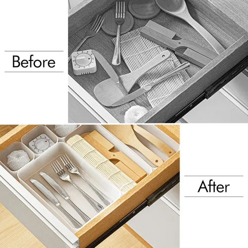 Miniatura 2 de Poeland Bandeja organizadora de cajones de 5 piezas, caja de almacenamiento para dormitorio, mesita de noche, cajón, tocador, baño, cajón de cocina