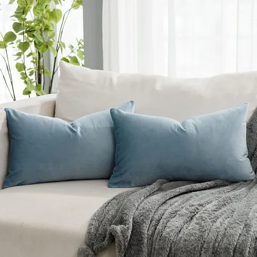 Miniatura 49 de Juego de 2 fundas de almohada decorativas de terciopelo de 14 x 14 pulgadas con cremallera, fundas de cojín cuadradas suaves y lisas de lujo