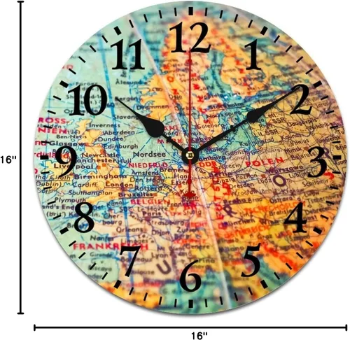 Miniatura 9 de Reloj de pared de madera con mapa del mundo antiguo, estilo nostálgico, Atlas histórico, diseño vintage, impresión de madera, reloj de pared