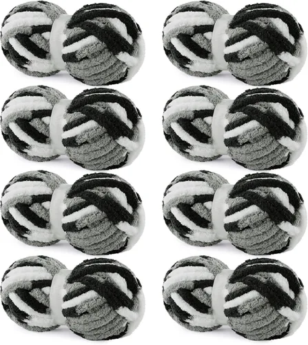 Miniatura 14 de HOMBYS Hilo de Chenilla Gris Grueso para Tejer a Mano, Hilo Jumbo Suave y Esponjoso para Crochet, Hilo Súper Voluminoso Grande para Manta Gruesa