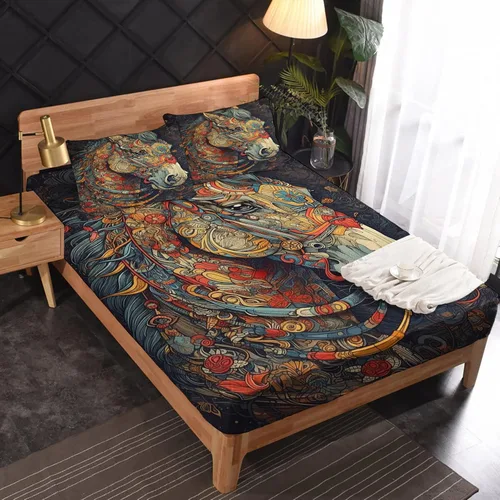 Miniatura 13 de Juego de sábanas de tamaño King, sábanas de conejo, sábanas de microfibra y fundas de almohada de 4 piezas, juego de sábanas con estampado colorido
