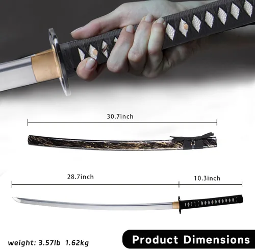 Miniatura 2 de Katana de entrenamiento, espada tradicional hecha a mano, Katanas de espiga completa de acero de resorte 9260, auténticas espadas samuráis