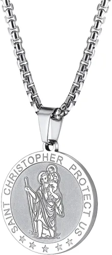 PROSTEEL Collar de San Cristóbal de acero inoxidable para hombres y mujeres, ajustable de 22 a 24 pulgadas, chapado en oro negro18 quilates, patrón