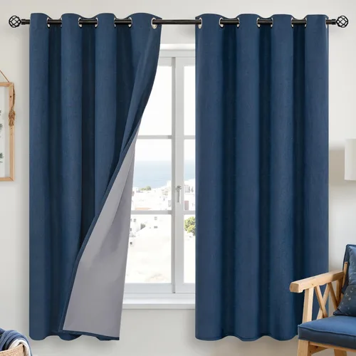 Miniatura 65 de YoungsTex - Cortinas opacas de lino para dormitorio, oscurecimiento de la habitación, cortinas con textura de lino, paneles con aislamiento térmico