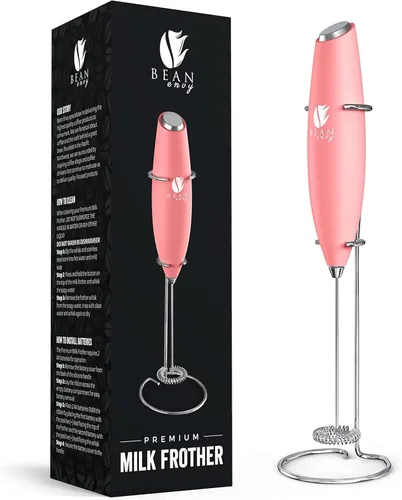 Miniatura 12 de Bean Envy Espumador de leche para café, de mano, mini mezclador eléctrico de bebidas, espumador y espumador con soporte para café, lattes, Rojo
