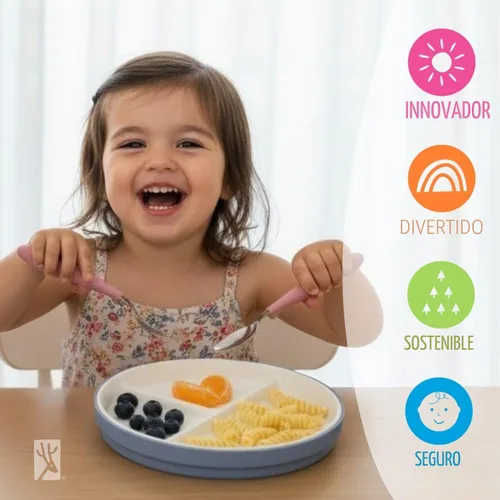 Miniatura 8 de Platos de porcelana divididos de Elk and Friends para niños de 6.7" con fundas de silicona Adecuados para bebés/niños/niños pequeños Apto