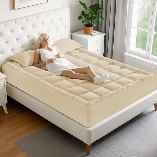 Miniatura 7 de MATBEBY - Cubrecolchón acolchado, transpirable, esponjoso, refrescante, con esquinas profundas, lavable a máquina, color beige, tamaño California