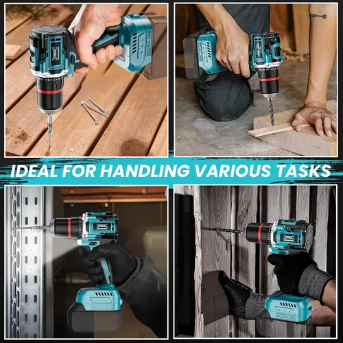 Miniatura 7 de DIYtoolifz Taladro Eléctrico Inalámbrico Compatible con Batería de 18V de Makita, Juego de Taladro Eléctrico Sin Escobillas de 1/2 Pulgadas, 440