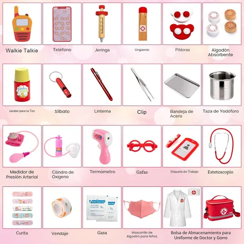 Miniatura 3 de Kit de doctor para niños, juego de 34 piezas de doctor para niños pequeños de 3-5 años con bolsa de almacenamiento médico y estetoscopio real