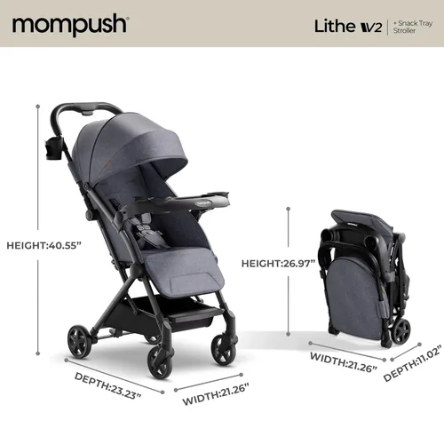 Miniatura 9 de Mompush Lithe V2 Cochecito de Viaje Ligero, Cochecito de Bebé Compacto Plegable con Bolsa de Viaje, Cochecito de Plegado con Una Mano, Bandeja