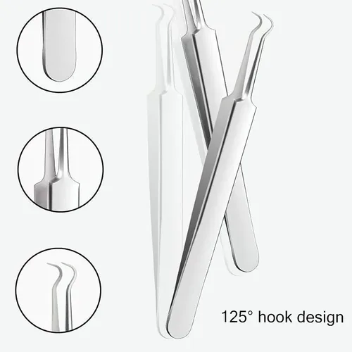 Miniatura 6 de Kit de herramientas para eliminar puntos negros, juego de 11 piezas de extractor de acné de acero inoxidable, pinzas ultra afiladas para eliminación