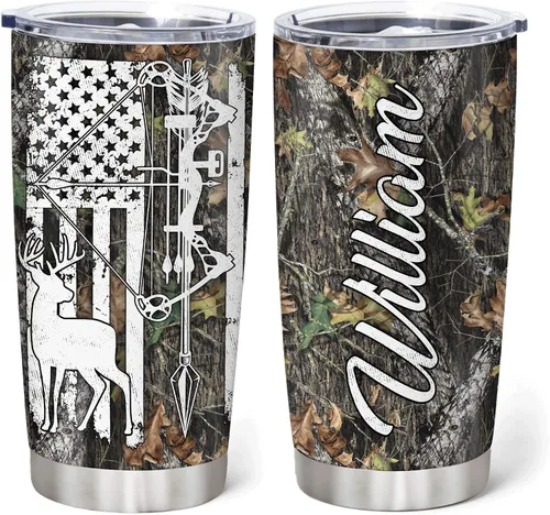 Hyturtle Regalos de Caza Personalizados Para Hombres - Vaso Térmico de Caza de Ciervos con Camuflaje de 20 Oz para Café de Viaje de Acero Inoxidable