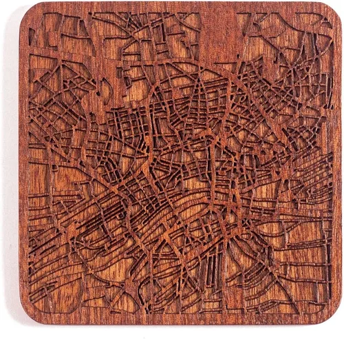 Miniatura 130 de Posavasos Amsterdam Map by O3 Design Studio, 1 pieza, posavasos de madera Sapele con mapa de la ciudad, hecho a mano, varias ciudades opcionales