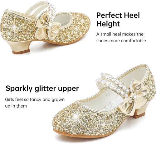 Miniatura 5 de Motasha Zapatos de vestir para niñas pequeñas, zapatos de princesa con purpurina Mary Jane para niñas, tacones bajos, fiesta, boda, para niños