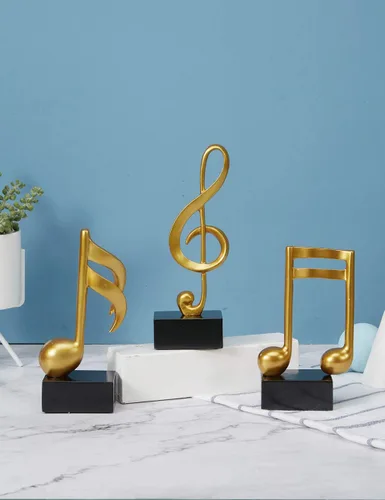 Miniatura 2 de HAUCOZE 3 piezas de decoración de notas musicales regalo musical mesa centro de mesa escultura estatua para sala de piano, oficina en casa oro 7.5