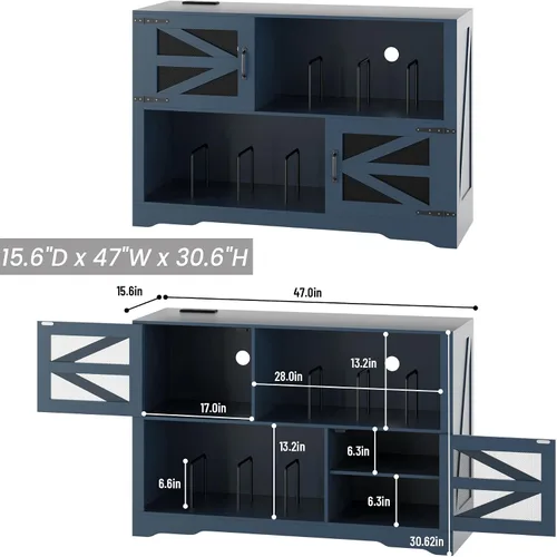 Miniatura 2 de Soporte grande para tocadiscos de 47 pulgadas con almacenamiento de vinilo, gabinete de almacenamiento de discos de vinilo para más de 500