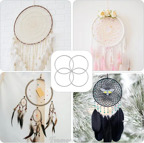 Miniatura 5 de Framendino, Paquete de 12 anillos de macramé de 3 pulgadas de metal plateado floral para decoración de coronas de Navidad, atrapasueños