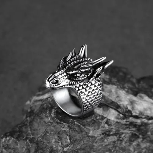 Miniatura 8 de FaithHeart Anillos de dragón punk para hombres y mujeres, acero inoxidablechapado en oro de 18 quilates, joyería de mitología nórdica con delicado