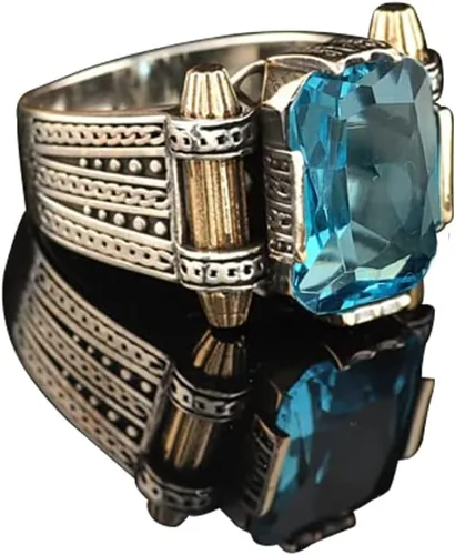 Anillos de plata de ley 925 para hombre, anillo de aguamarina, anillos para hombre, joyería de aguamarina, anillos de sello para hombre, anillos de