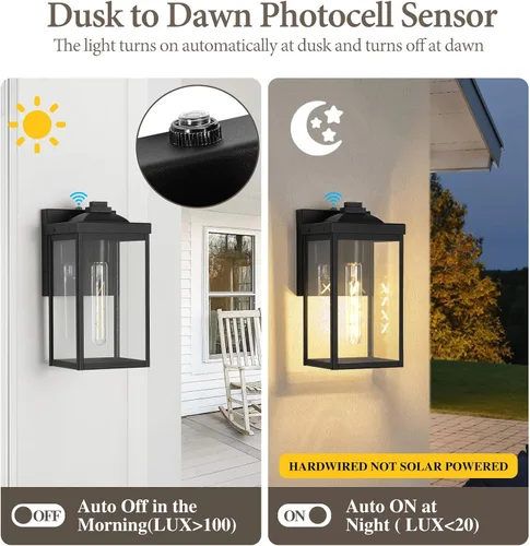 Miniatura 3 de Lámparas de pared para exteriores del anochecer al amanecer con sensor de fotocélula, luces de porche delantero impermeables, aplique de montaje