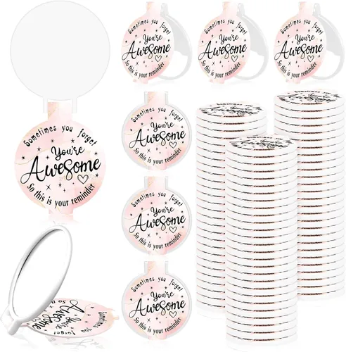 Miniatura 9 de Huwena 100 piezas de espejo compacto inspirador a granel, mini regalos para mujer, espejo redondo de bolsillo, regalos de agradecimiento para Negro