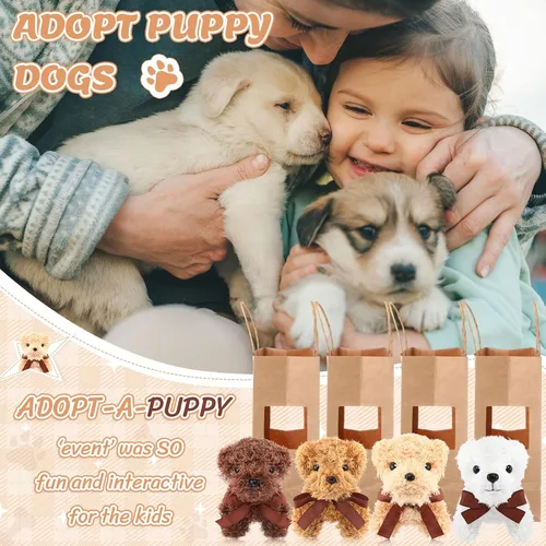 Miniatura 4 de HyDren Juego de 96 piezas de juguetes de peluche pequeños para perros de 4.7 pulgadas, bolsas de papel de peluche pequeños, tarjetas de adopción